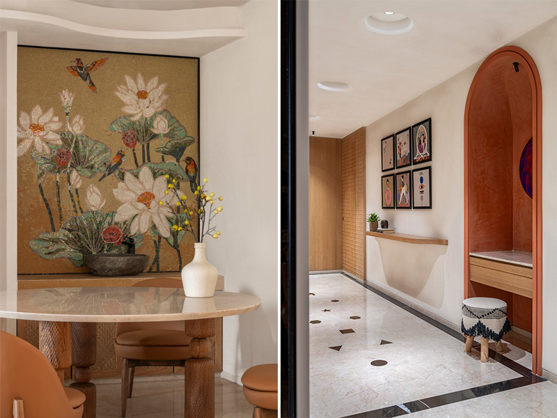 Dining room design, wall mural, mossaic