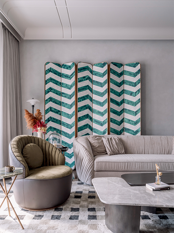 Art Deco-inspired room divider serves as both a focal point and an intriguing backdrop.
Price: ₹ 80,000 | Image Credits: Maulik Patel of Inclined Studio
