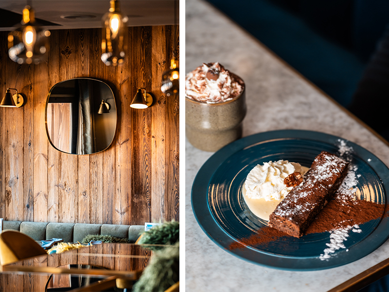 Left: La Cheminee displays a warm wooden setting celebrating wood-fire cooking. Right: La Rotisserie serves Europe-inspired cuisine. (Image Credit: Fahrenheit 7) 