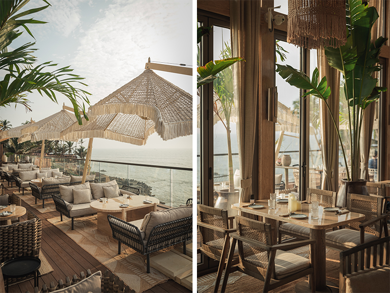 Macramé, made entirely by hand and environmentally friendly, is seen in the outdoor cabanas, umbrella canopies and art pieces on the walls. (Image Credits: Jolene By The Sea)