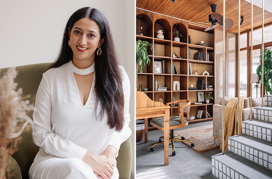 Left: The founder and creative director of Studio Goya is Akshita Mehra, known for her proclivity for subtle, handcrafted luxury. From the Kadappa stone cladding to the rich Indian marble flooring, this home’s material palette is profusely diverse. (Image Credits: Ishita Sitwala)