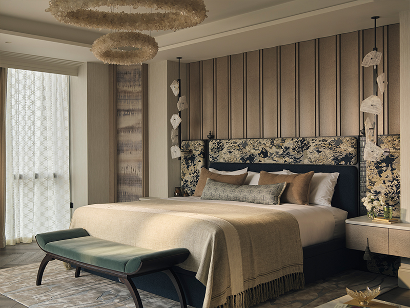 A de Le Cuona bed throw and Romo curtains trimmed with Zimmer & Rhode fabric cocoon the space in soft touches of luxury. (Image Credits: Nick Rochowski)