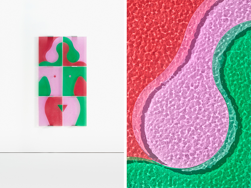 Left: The disassembled woman's silhouette crafted by Olimpia Zagnoli. Right: A detailed view of the installation. (Image Credits: Lorenzo Cappellini Baio) 