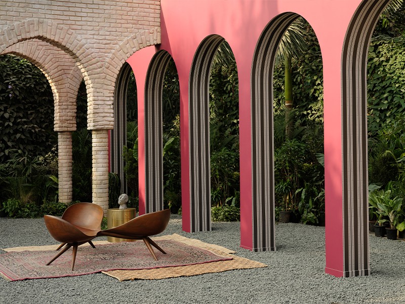 The Drumstick table and Box Jute rug from Hatsu bring textural warmth, while the sculptural 3Some seating from Red Blue & Yellow anchors the space in bold modernity, echoing the essence of India Everywhere. (Image Credits: Courtesy of Asian Paints)