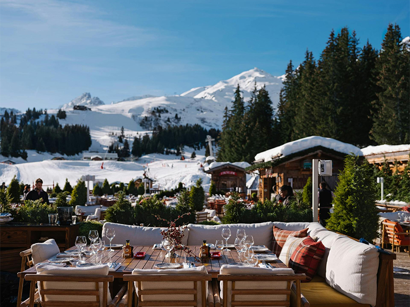 The expansive terrace at Le Chalet De Pierres offers scenic views of the snow-clad slopes. (Image credit: Le Chalet De Pierres) 