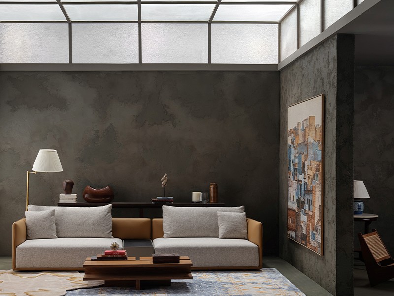 Materiality shines with Hands Carpet rugs, a Camerich leather sofa, and Red Blue & Yellow’s sculptural table and art, while Mahendra Doshi Est. 1974’s storied finds add depth. (Image Credits: Courtesy of Asian Paints)