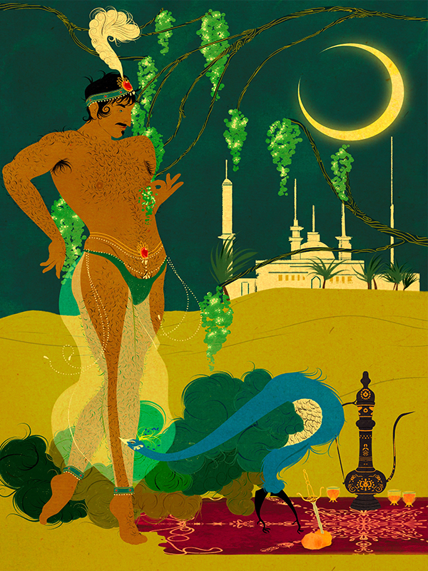 ‘Peacock Bodyguard’ channels the spirit of 1001 Arabian Nights, infusing Orientalist fan-fiction with playful autonomy and subversive charm. (Image Credits: Mazahir Hussain)