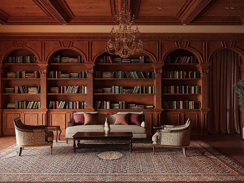 The library of this Pune home, designed by Aashi Gupta Designs, is inspired by traditional Rajasthani. (Image credit: Aashi Gupta Designs)