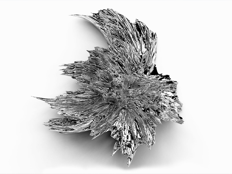 ‘Spectra Chrome’ by Isaac Katz. A wall panel transforms stainless steel into a fluid, sculptural surface—capturing the raw, untamed energy of geological processes through abstract forms and shifting reflections. (Image Credits: Design Shanghai) 