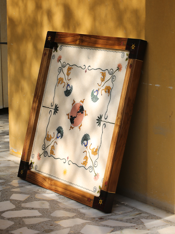 The Kirwani Carrom Board by SHED combines rich Indian materials, sculptural design and is full of artisanal details. Price: 3,50,000 (Image Credits: Nishi Relia)