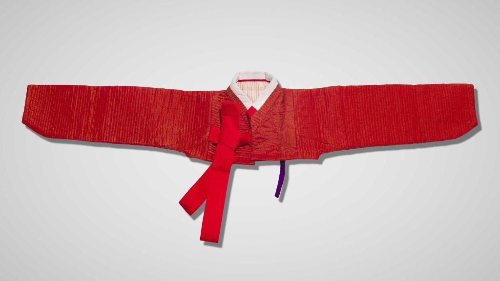 Bottom: Kallol Datta, Jeogori 07, 2025; Reconstructed sarie; silk, cotton, paper and polyester (10 1/2 x 49 1/2 in, 26.7 x 125.7 cm) (Image courtesy: Experimenter)