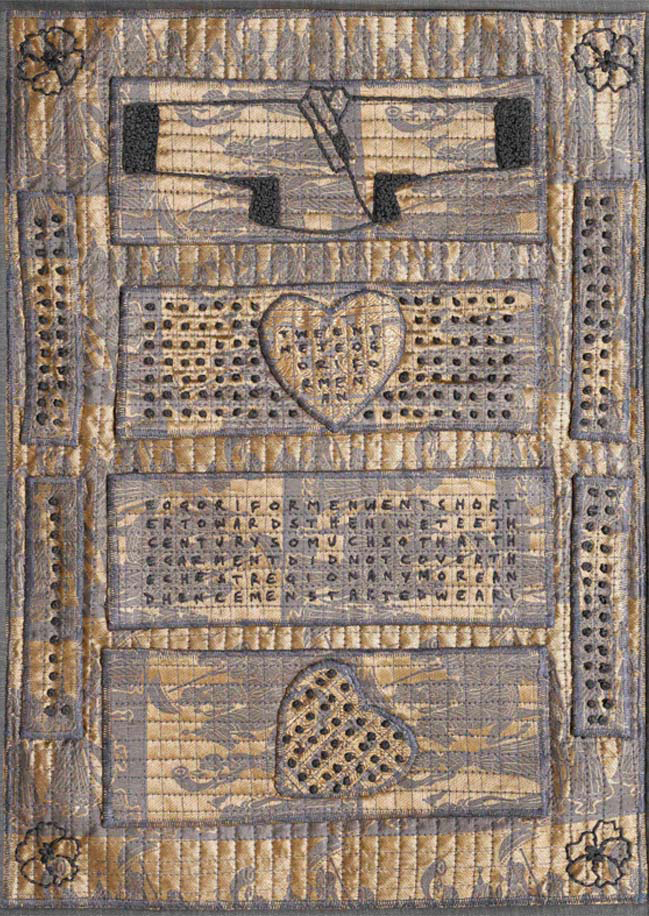 Kallol Datta, Poster 07, 2025; Reconstructed sarie; silk, silk thread, cotton and polyester (16 x 11 in, 40.6 x 27.9 cm) (Image courtesy: Experimenter) 