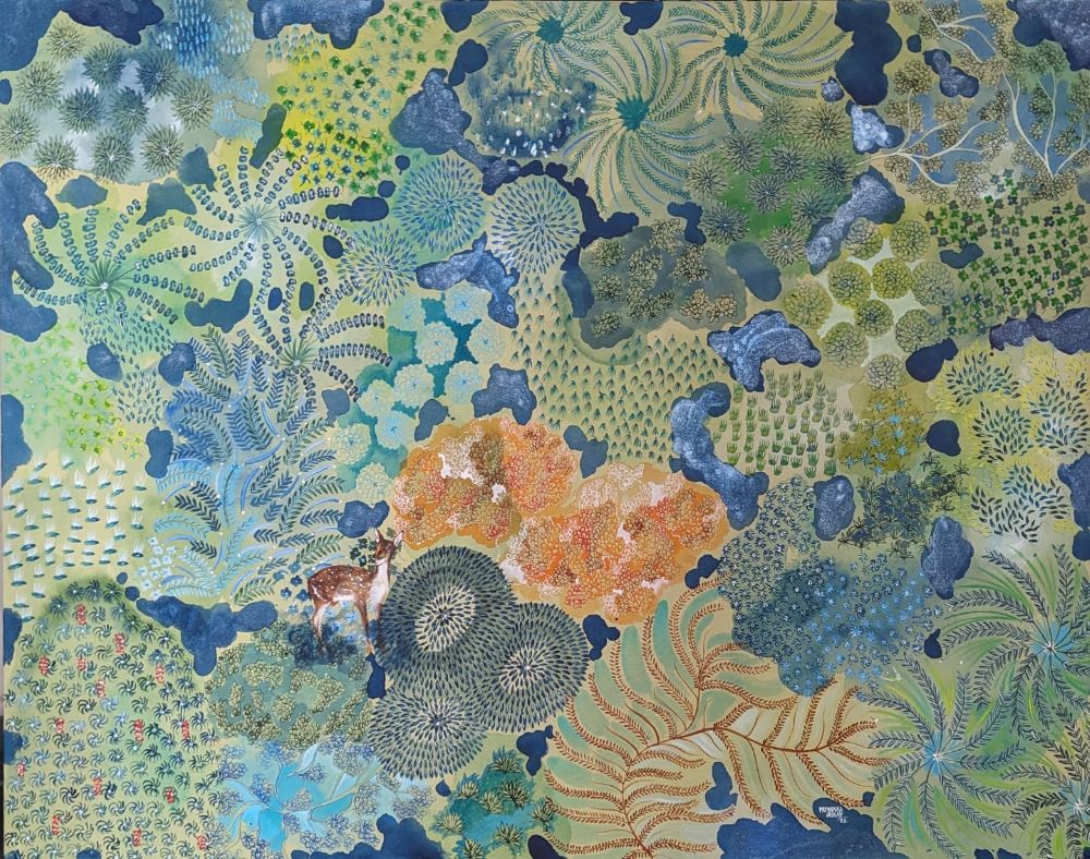 ‘Relax Inside with Calm’ by Priyanaka Aelay, made using acrylic on canvas. (Image Credits: Artist) 