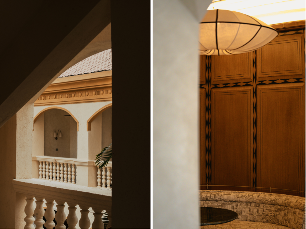 Left: A glimpse down the softly lit corridors of the design hotel, where clean lines and considered details set a tone of quiet sophistication. Right: The hotel design features a minimalist space wrapped in warm wood tones, creating a cosy, speakeasy-like atmosphere perfect for lingering over intimate conversations and well-crafted drinks. (Image Credits: Hotel Irada)
