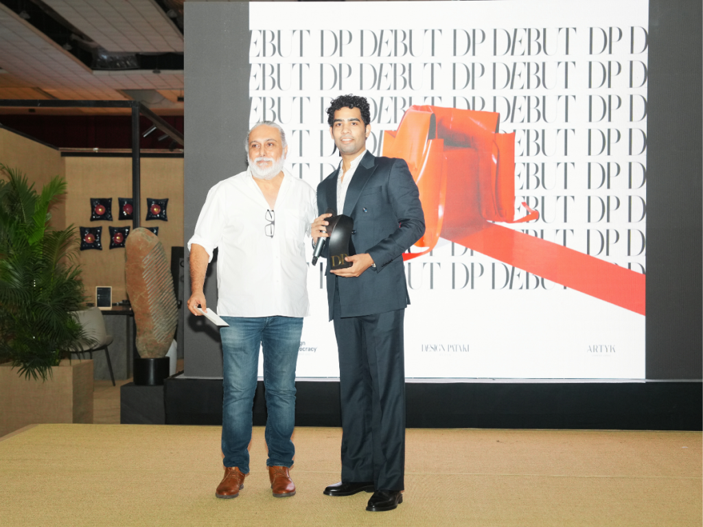 Parminder Pal Singh of Loco Designs presented the Culinary Spaces Award to Sourav Dhiman on behalf of Urban Mistrii. (Image Credits: Design Pataki) 