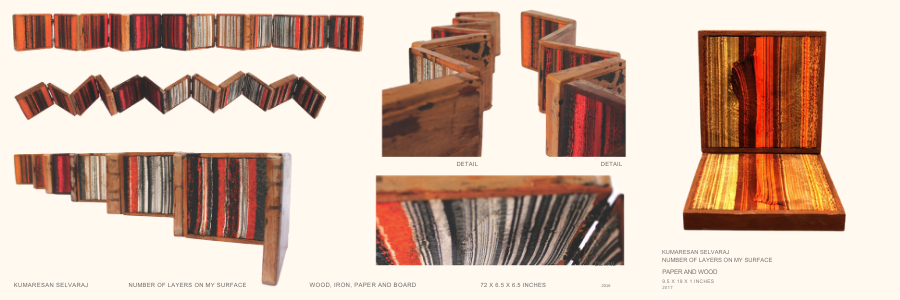 ‘Number of layers on my surface’ by Kumaresan Selvaraj, 2016, 72 x 6.5 x 6.5 inches (Image Credits: Artist, Exhibit 320) 