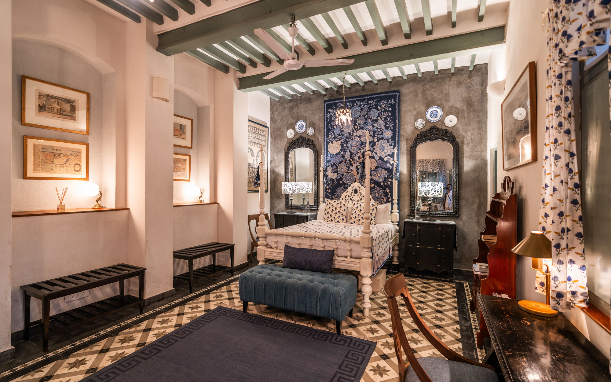 The Tree of Life tapestry is front and centre in the blue Bengal Suite (Image Credit: Maison 26)
