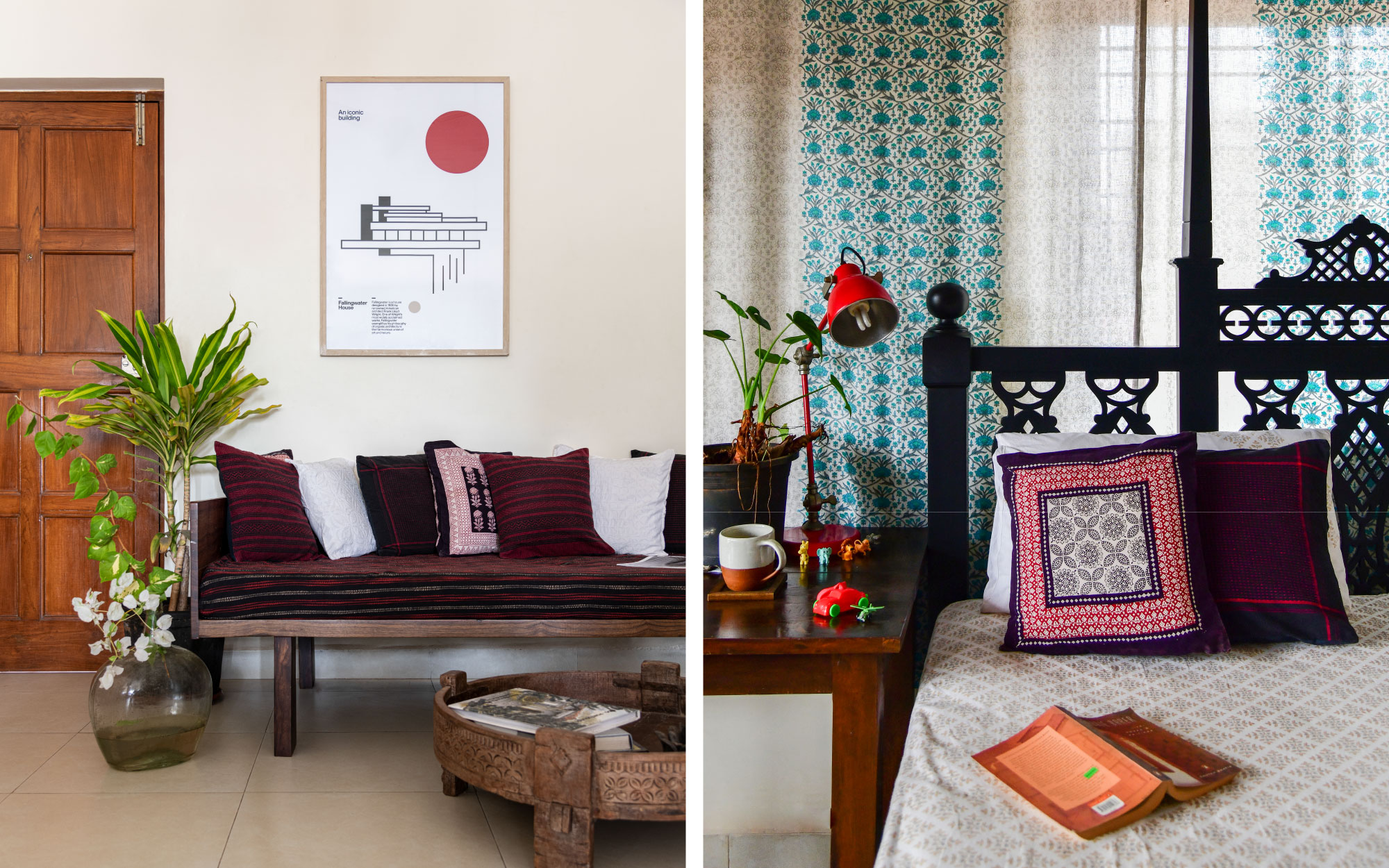 Antique wood four-poster beds and vintage glass feni bottles showcase the rich Portuguese influences in Goan interiors. (Image Credits: Sanjeet Wahi)