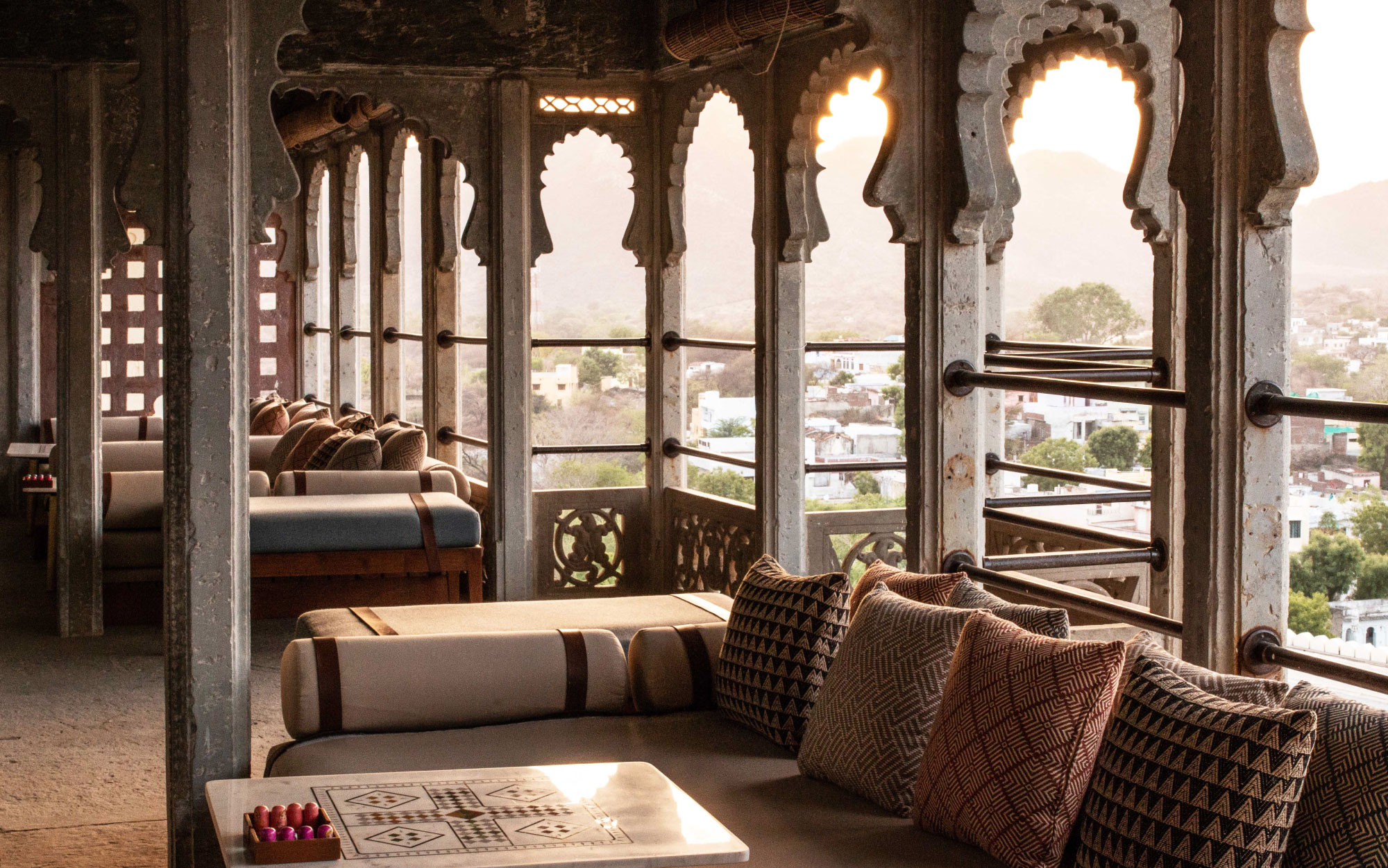 The niches of the Durbar Hall have been reimagined into intimate baithaks, punctuated by vintage game tables. (Image Credits: Megan Lambert)