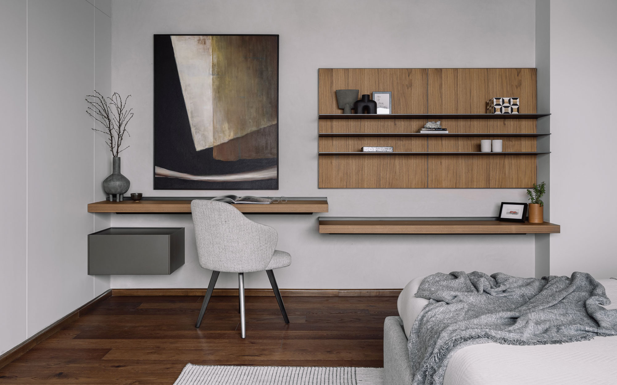 The vase and art objects you can spot are by Copenhagen 101, sourced from Spacio, Mumbai and Kolkata. This room has been designed by Morph Lab. (Image Credits: Ishita Sitwala)