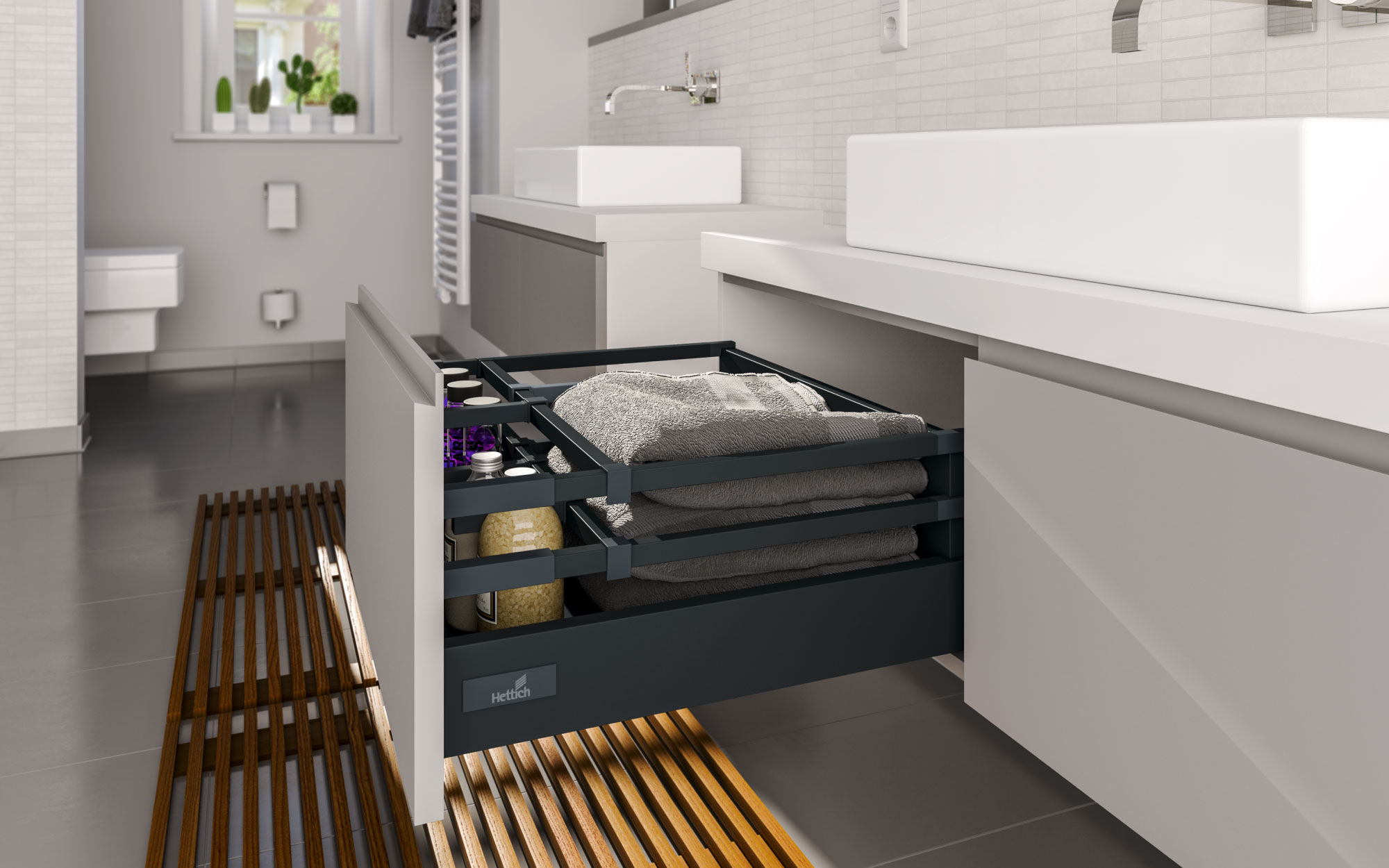 InnoTech Atira’s wide range of assortments and accessories makes it ideal for a variety of applications, including residential, retail, and even institutional settings. (Image Credit: Hettich)