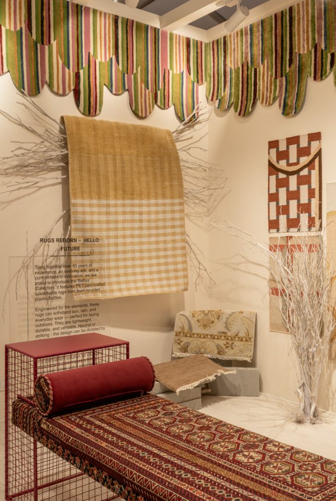 Zone 4 reimagines the future with the sustainable Bahya Collection, where recycled PET yarn rugs transform into sculptural lamps and panels. (Image Credits: Harsheen Mengar)