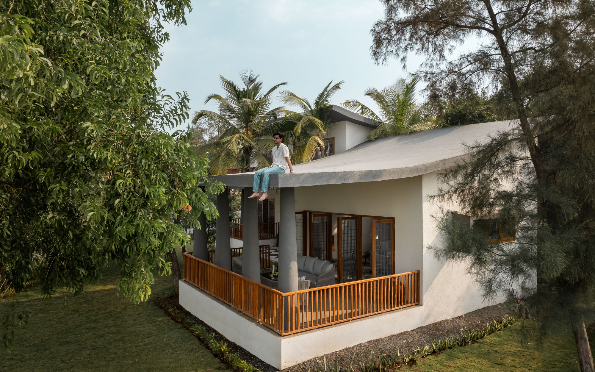 The roof is designed to be fully walkable, creating a peaceful terrace that invites relaxation and connection with nature. (Image Credits: Ekansh Goel)