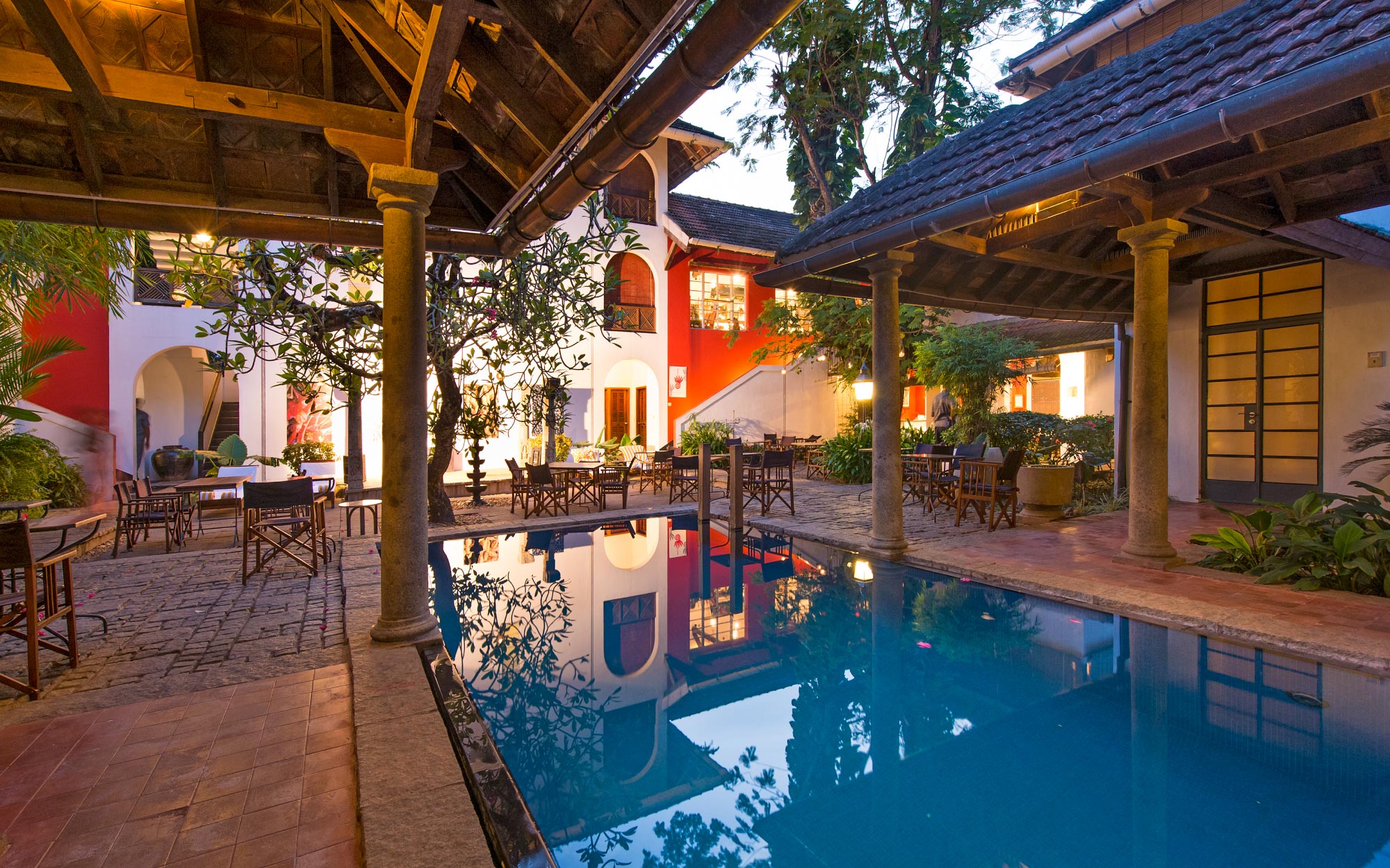 The central courtyard at The Malabar House, where evenings come alive with classical music and live performances in an intimate, open-air setting. (Image Credits: Malabar House)