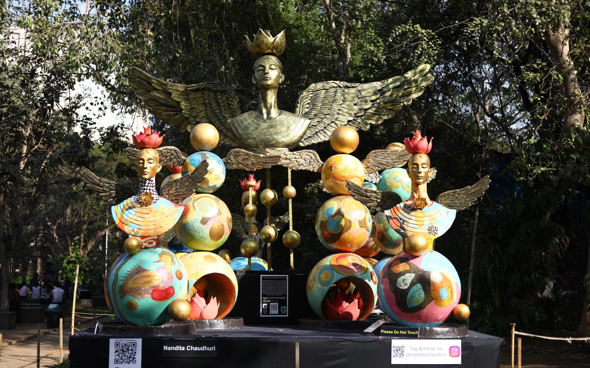At Kala Ghoda 2024, Nandita Chaudhari’s monumental Panchabhutam installation brings the five elements to life in a call for environmental harmony. (Image Credits: Brinda Miller)