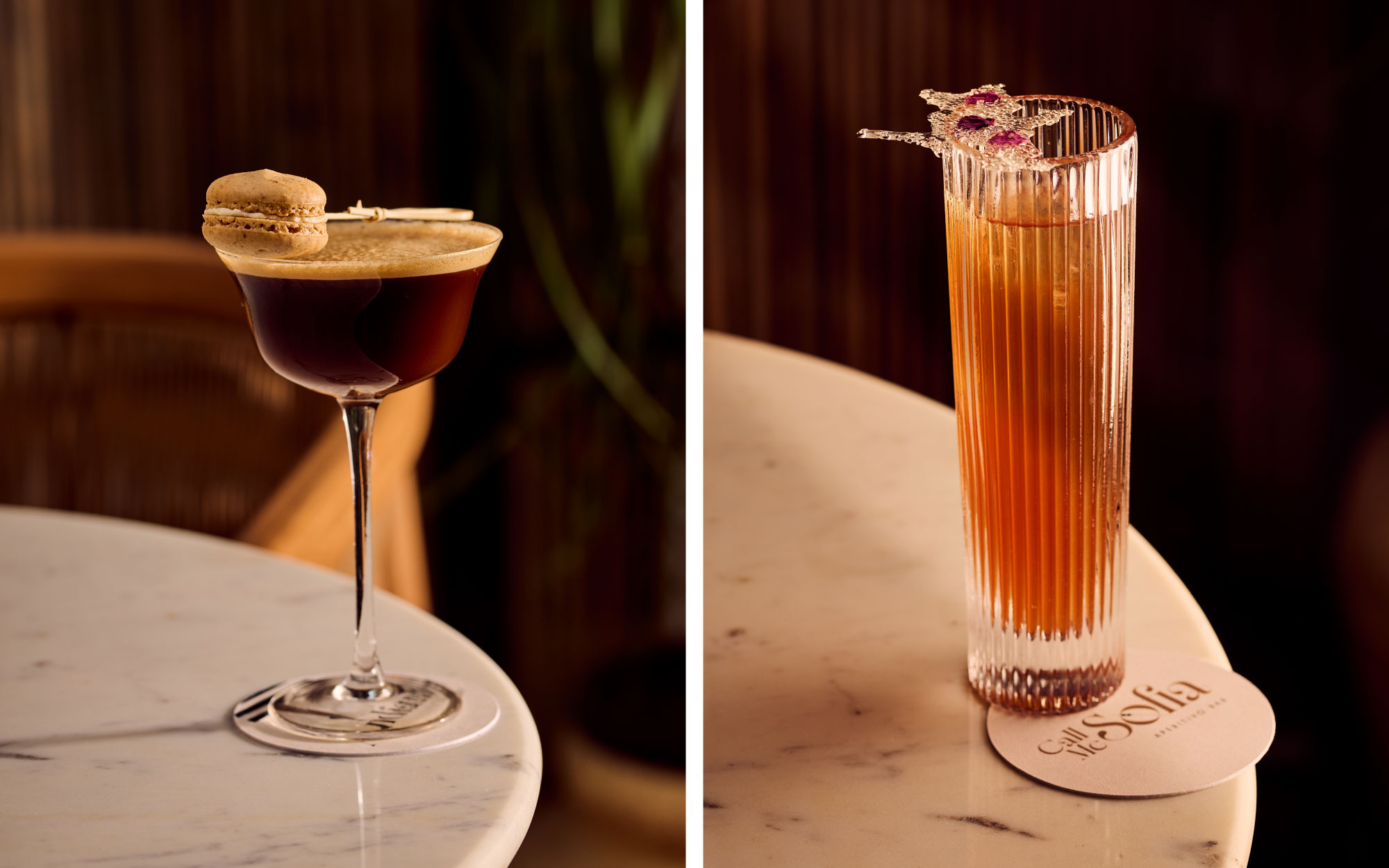 Bed in Breakfast blends espresso cream cheese–infused pisco, achieved through fat-washing, layered with grapefruit honey. Zero-proof options hold their own fun. Naked, a strawberry-mint oleo layered with balsamic offers refreshing complexity. ( Image Credit: Call Me Sofia)