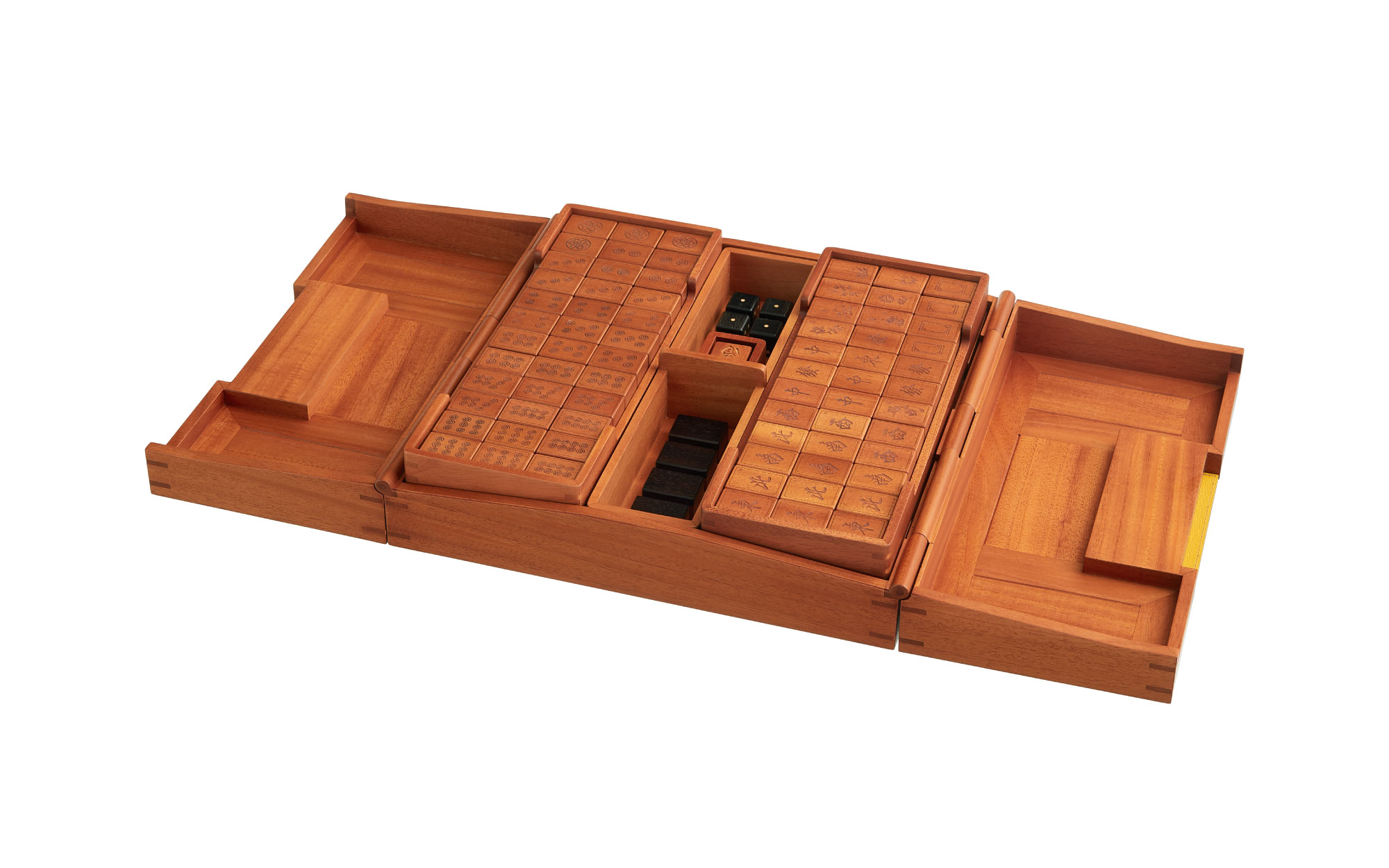 Comprising 144 laser-engraved wooden tiles and five solid mahogany trays, the set foregrounds wood as both material and memory. (Image Credits: Studio des fleurs)