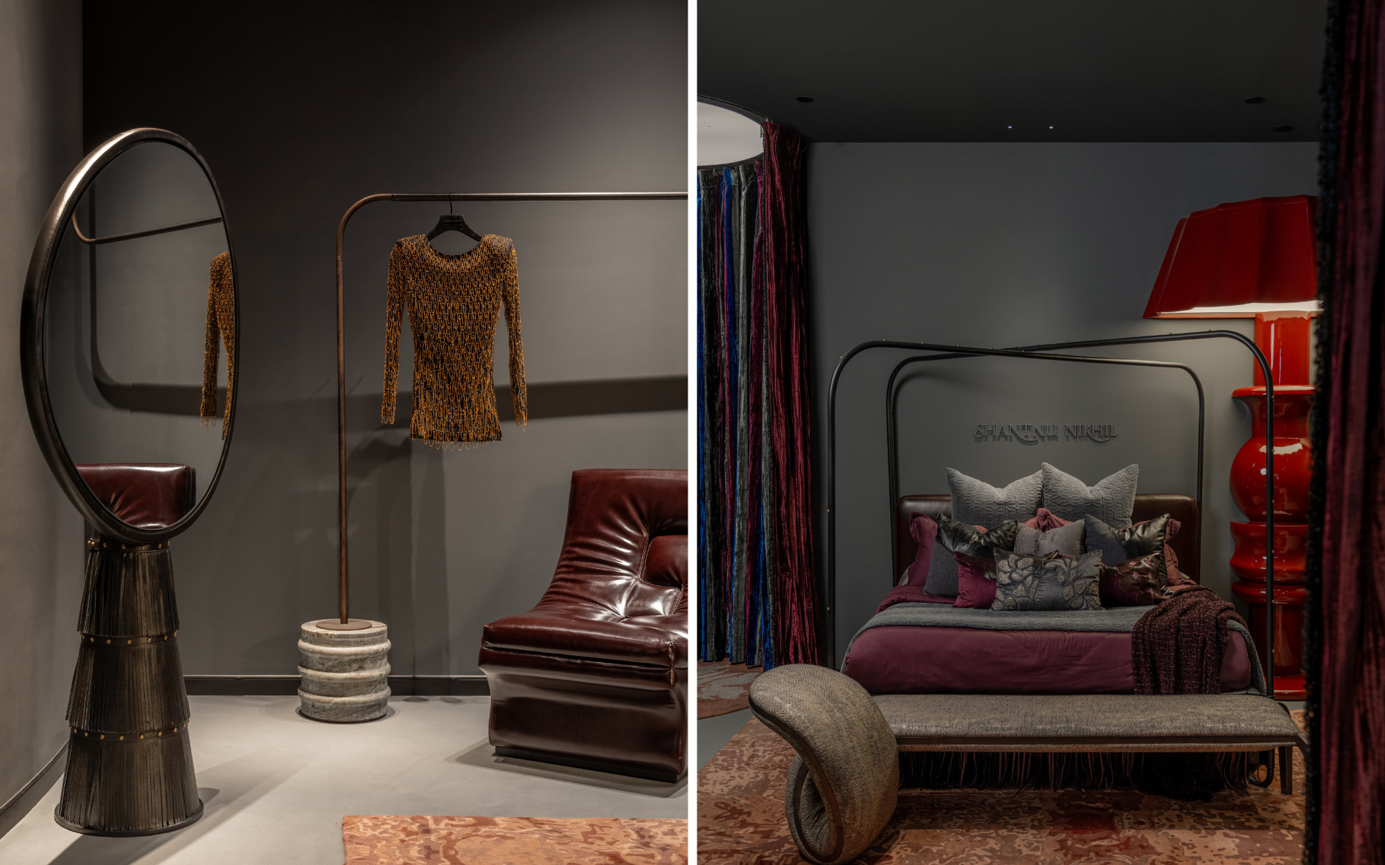 Drawing from a material palette of leather, metal and richly textured stone, the Shantu Nikhil Women's Wear store was envisioned as a private couture suite where glamour is lived, not merely worn. (Image Credits: Shantnu Nikhil)
