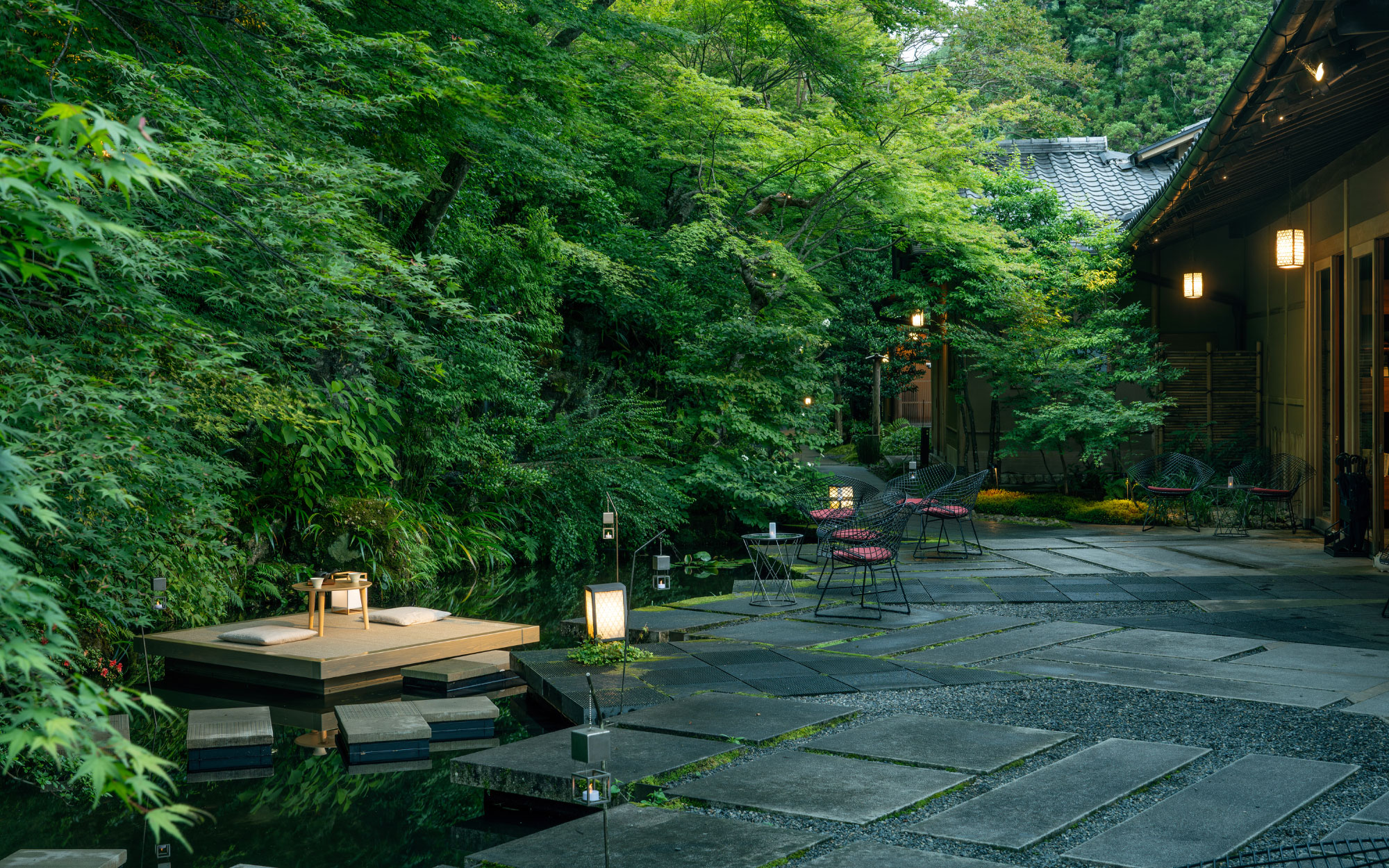 The water garden within the hotel precinct is ideal for a tea ritual or meditation. (Image Credit: Hoshino Resorts)